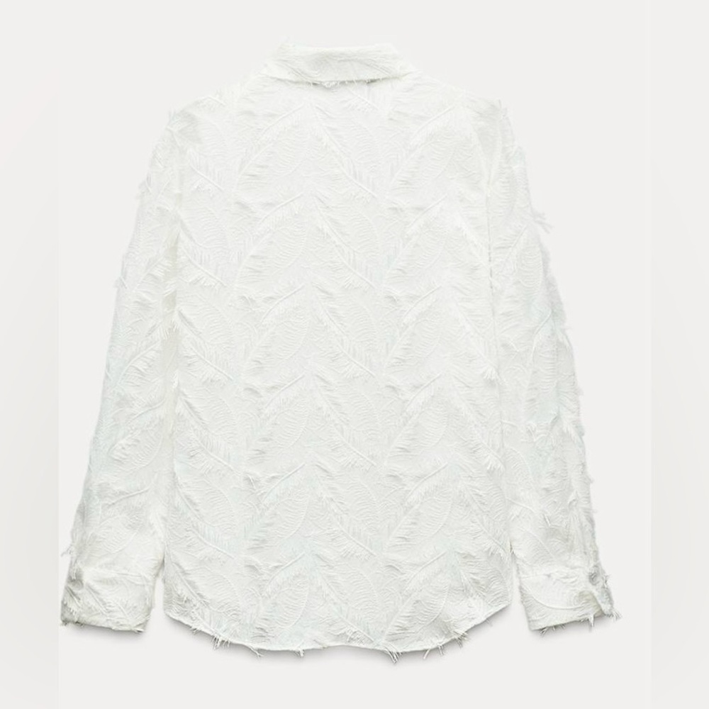 ZARA White Textured Fringed Button-Up Blouse | XL | NWT | Beautiful - Picture 6 of 14